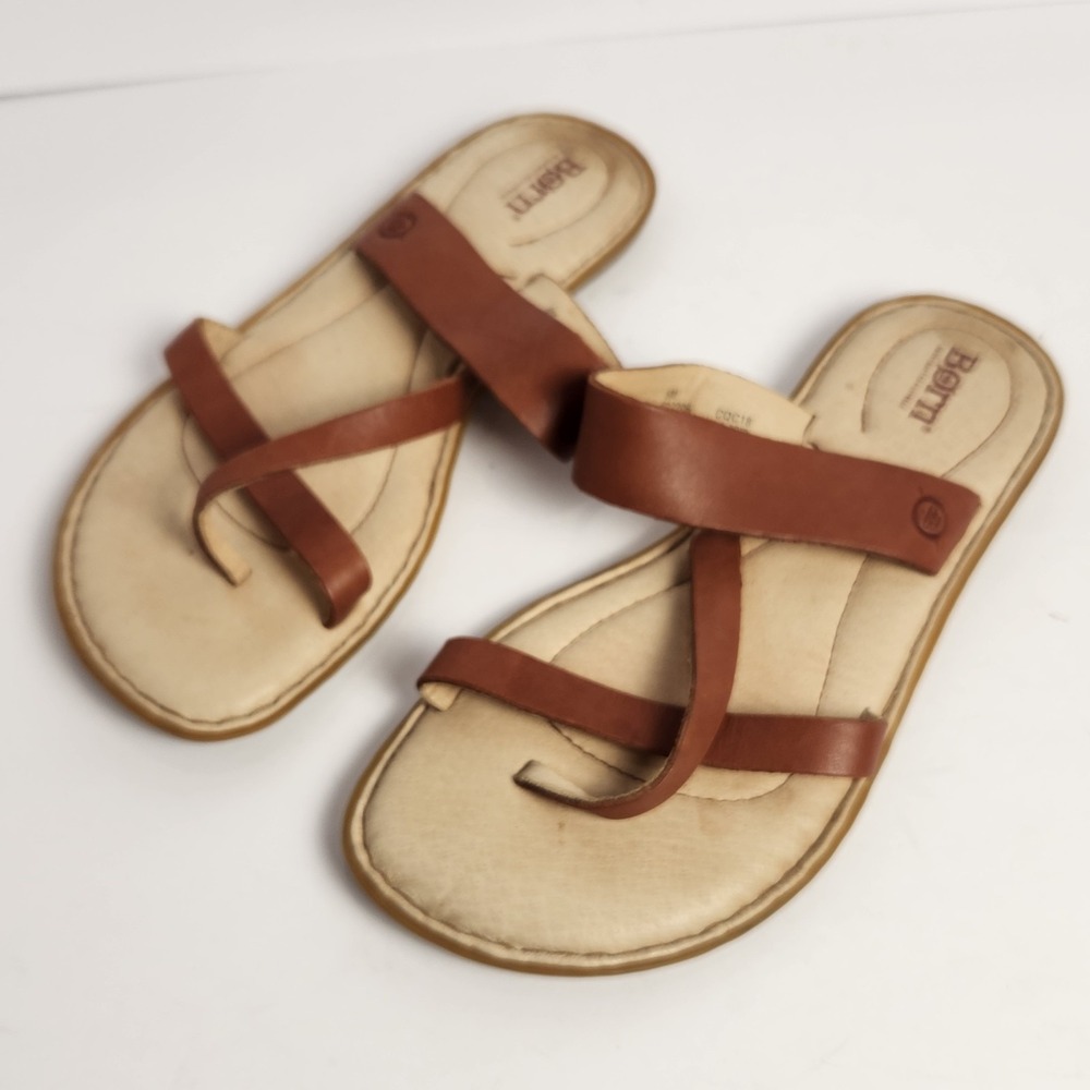 Born Women's Brown Leather Comfort Casual Everyday Flat Sandals Size 8M‎